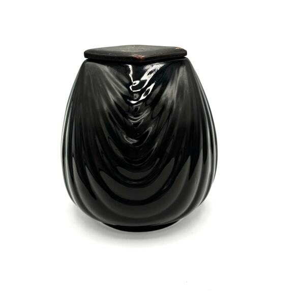Black Ceramic Base Wood Lid MCM Art Deco 80s  Swirl Design  Lamp Base Retro - Picture 1 of 9